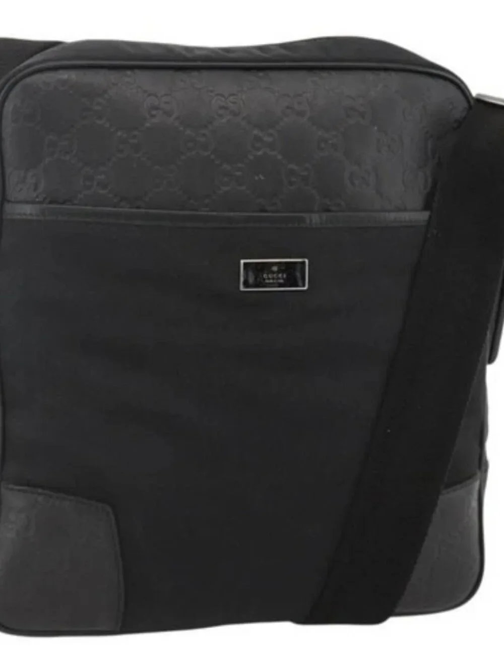 GUCCI GG Canvas Guccissima Shoulder Bag Leather Black Silver 162783 Auth bs34249